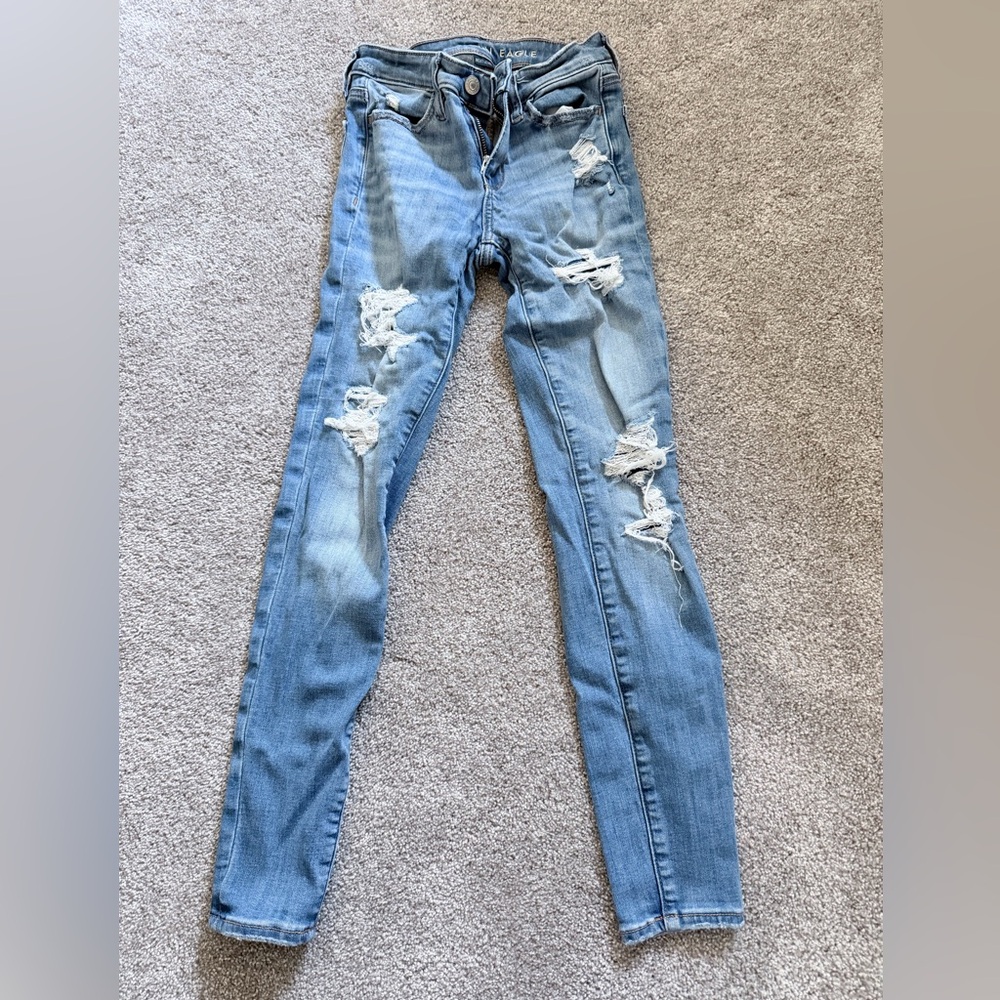 American Eagle Outfitters Light Blue Ripped Skinny Jeans